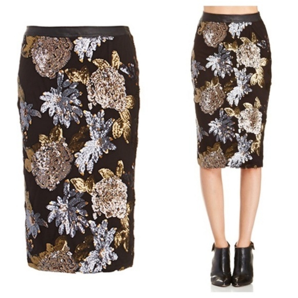 J.O.A. Floral Sequin Pencil Skirt - Picture 7 of 8
